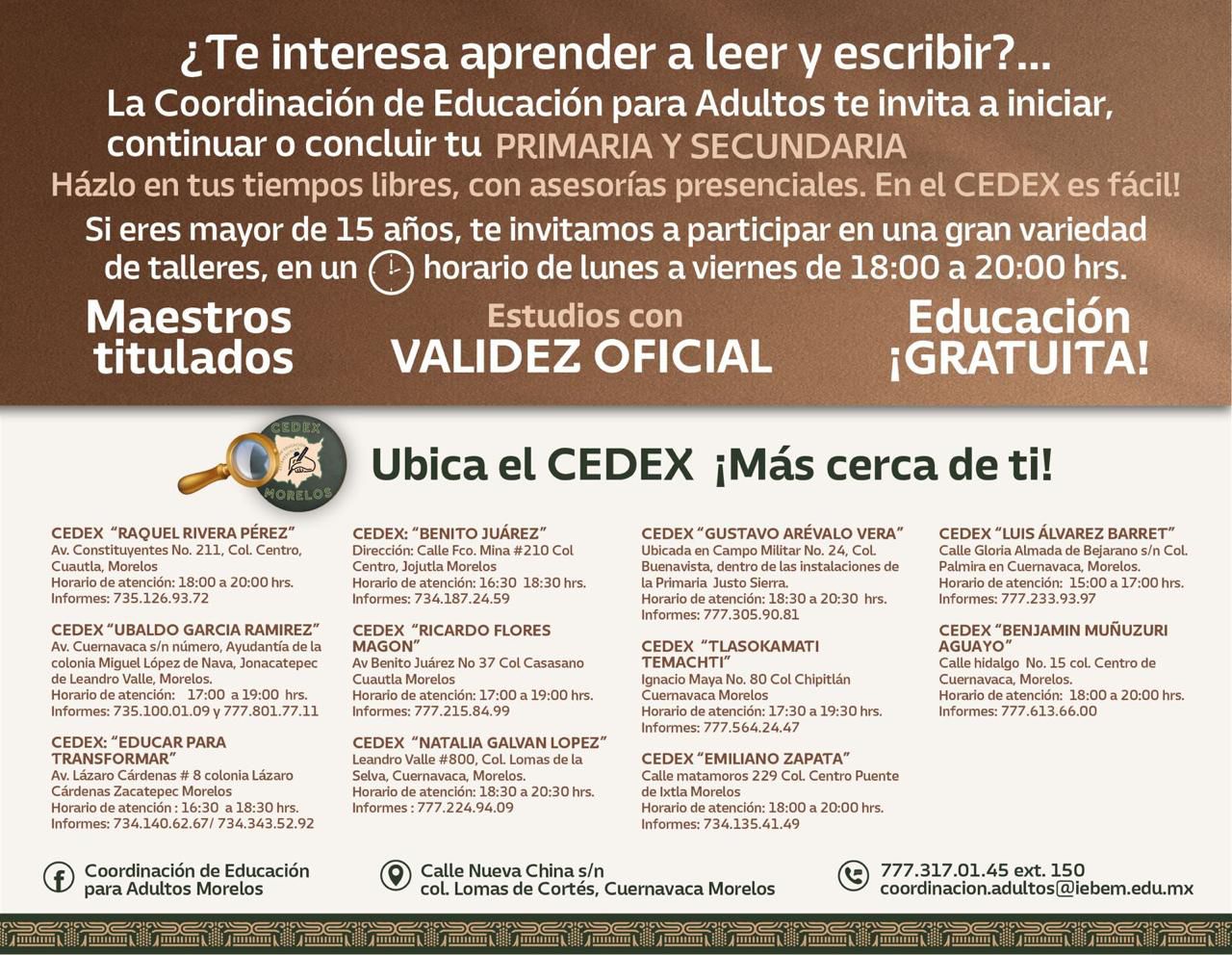 Acerca IEBEM opciones gratuitas para que jóvenes y adultos concluyan su educación básica en Morelos
