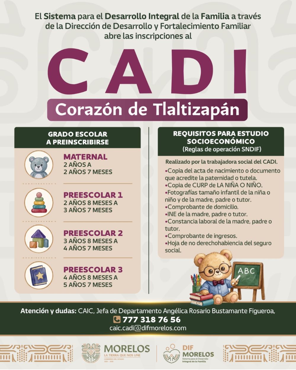 Abre SEDIF preinscripciones para el CADI corazón de Tlaltizapán en apoyo a familias vulnerables