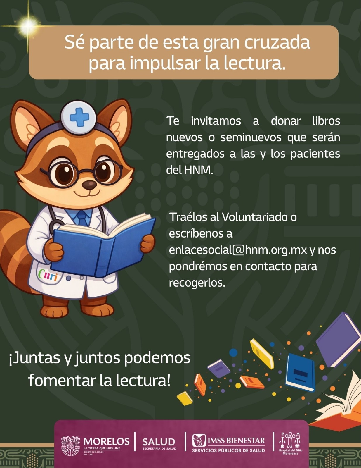 Continúa campaña de donación de libros para promover espacios de lectura en el Hospital de la Niñez Morelense