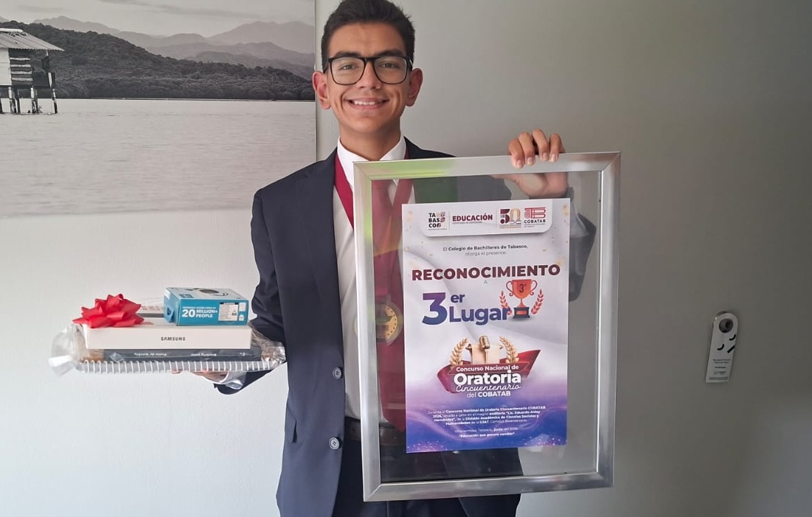 Logra estudiante del Cobaem tercer lugar nacional en Concurso de Oratoria en Tabasco