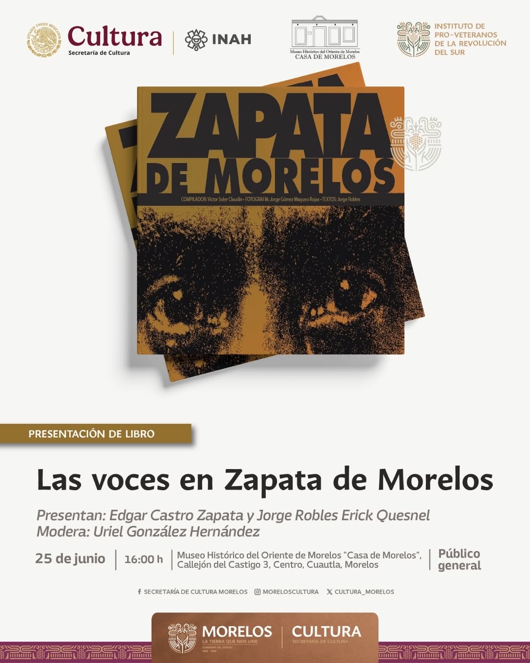 Presentará Secretaría de Cultura libro “Zapata de Morelos” en Museo de Cuautla