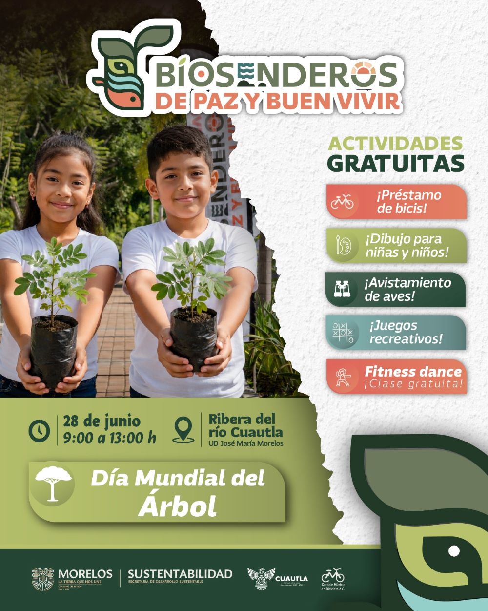 Promueve Gobierno de Morelos adopción de árboles en los Biosenderos de Paz y Buen Vivir en Cuautla