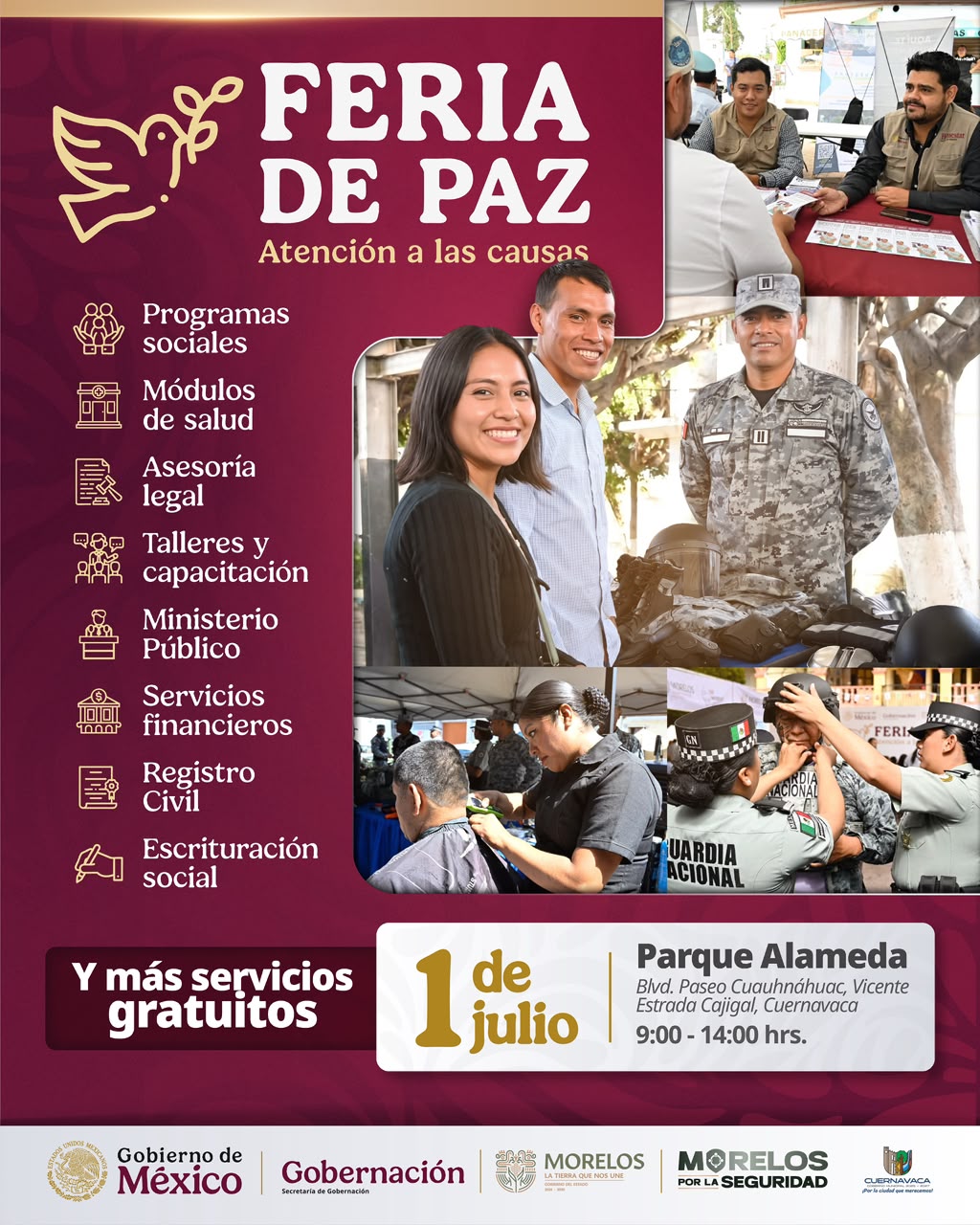 Llevan Gobiernos de México y Morelos Feria de Paz “Atención a las Causas” al parque Alameda de Cuernavaca