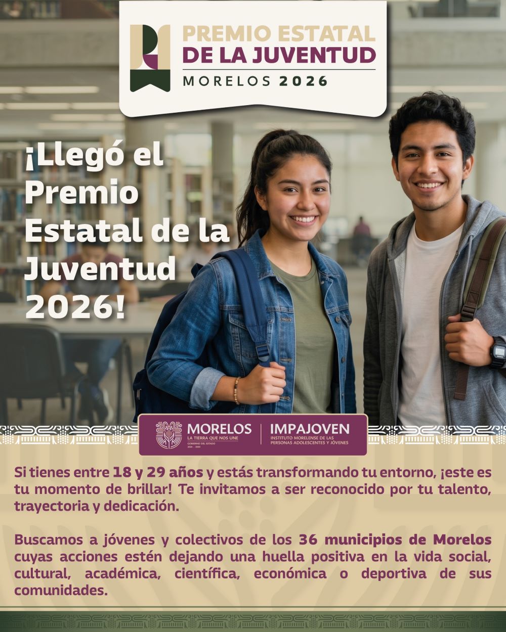 Gobierno de Morelos lanza la convocatoria del Premio Estatal de la Juventud 2026