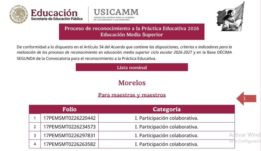 Se publican resultados de reconocimiento a la Práctica Educativa 2026