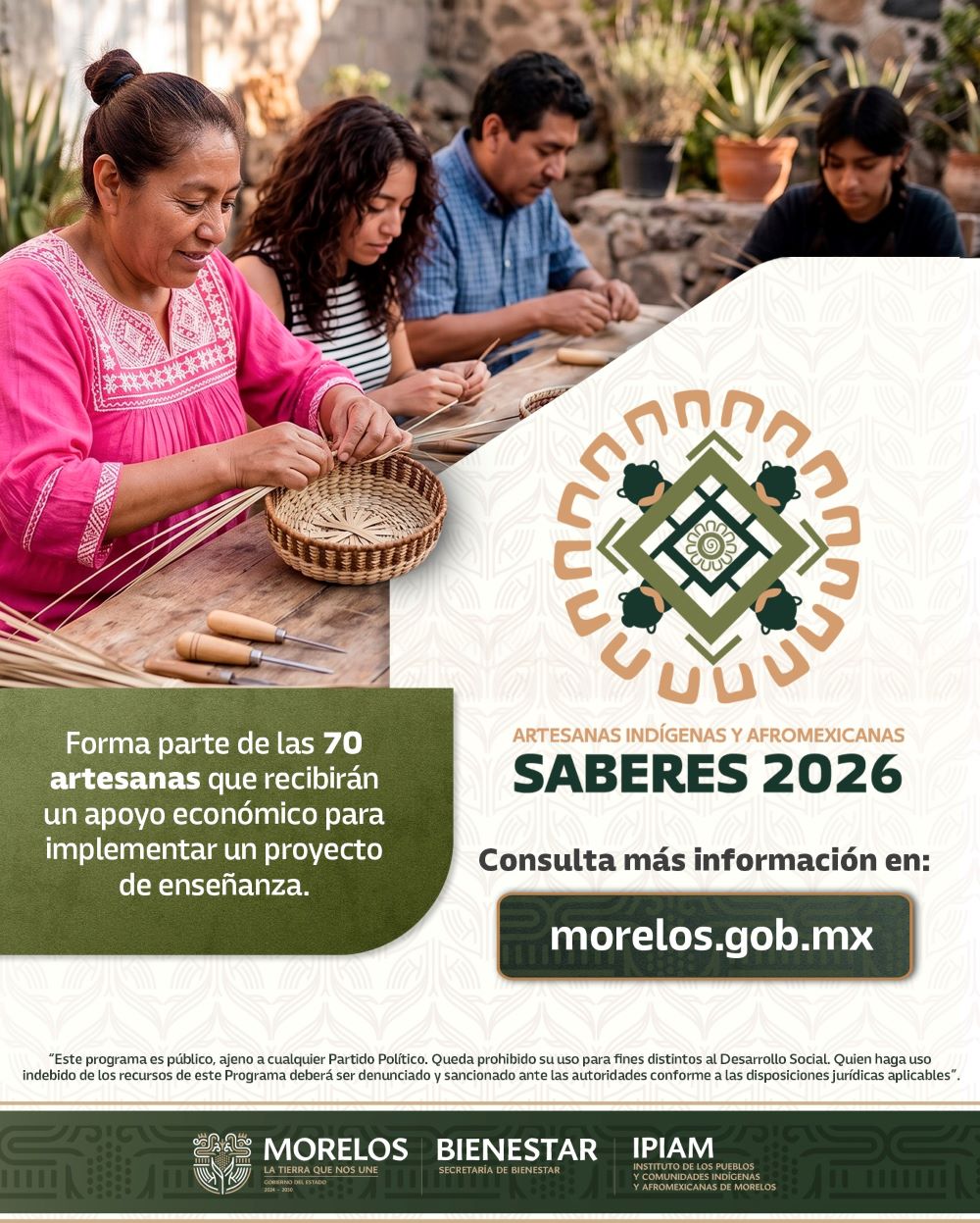  Otorgará Gobierno de Morelos 70 apoyos para la preservación de saberes artesanales de mujeres indígenas y afromexicanas