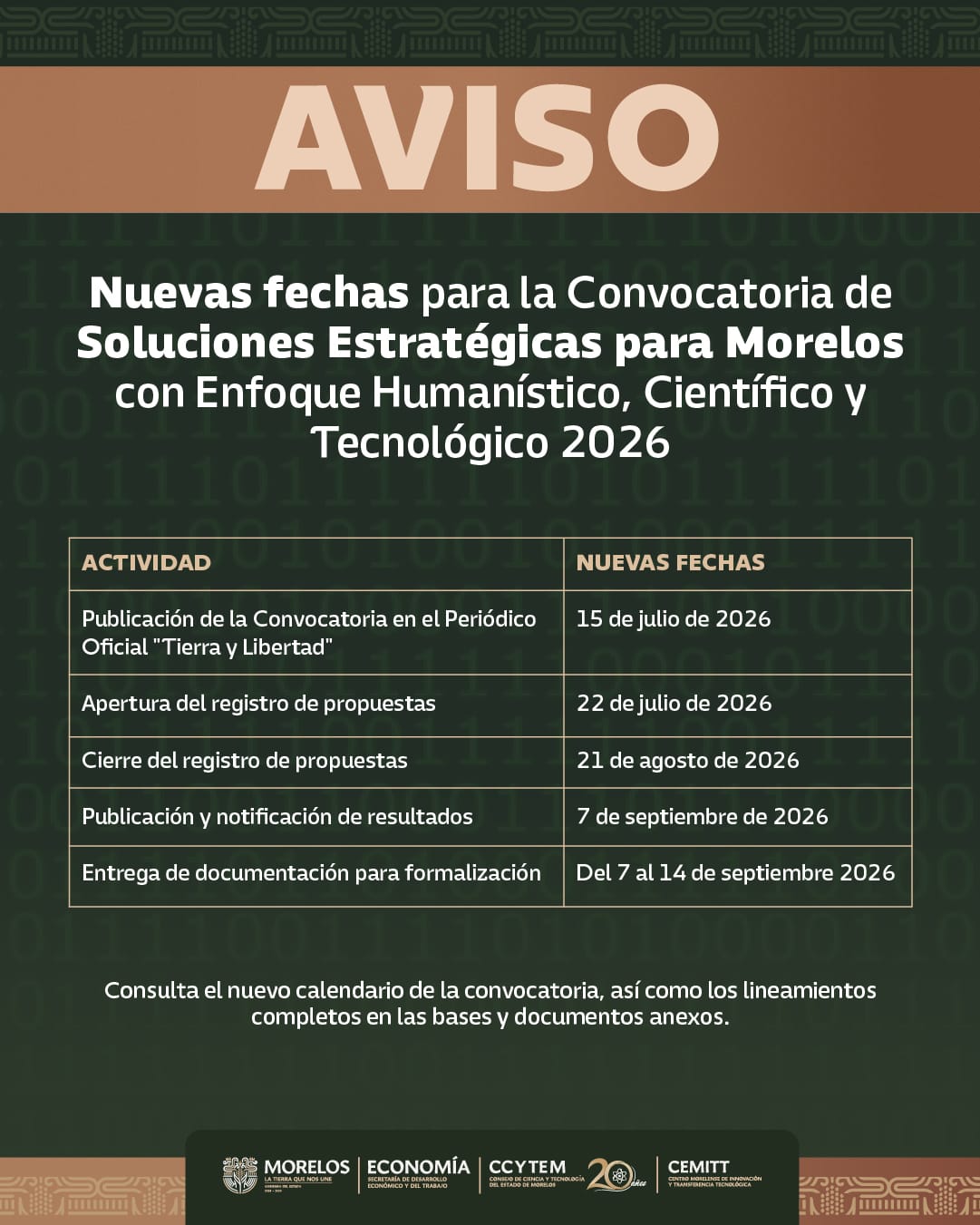 Actualiza CEMITT calendario de convocatoria para impulsar soluciones científicas y tecnológicas
