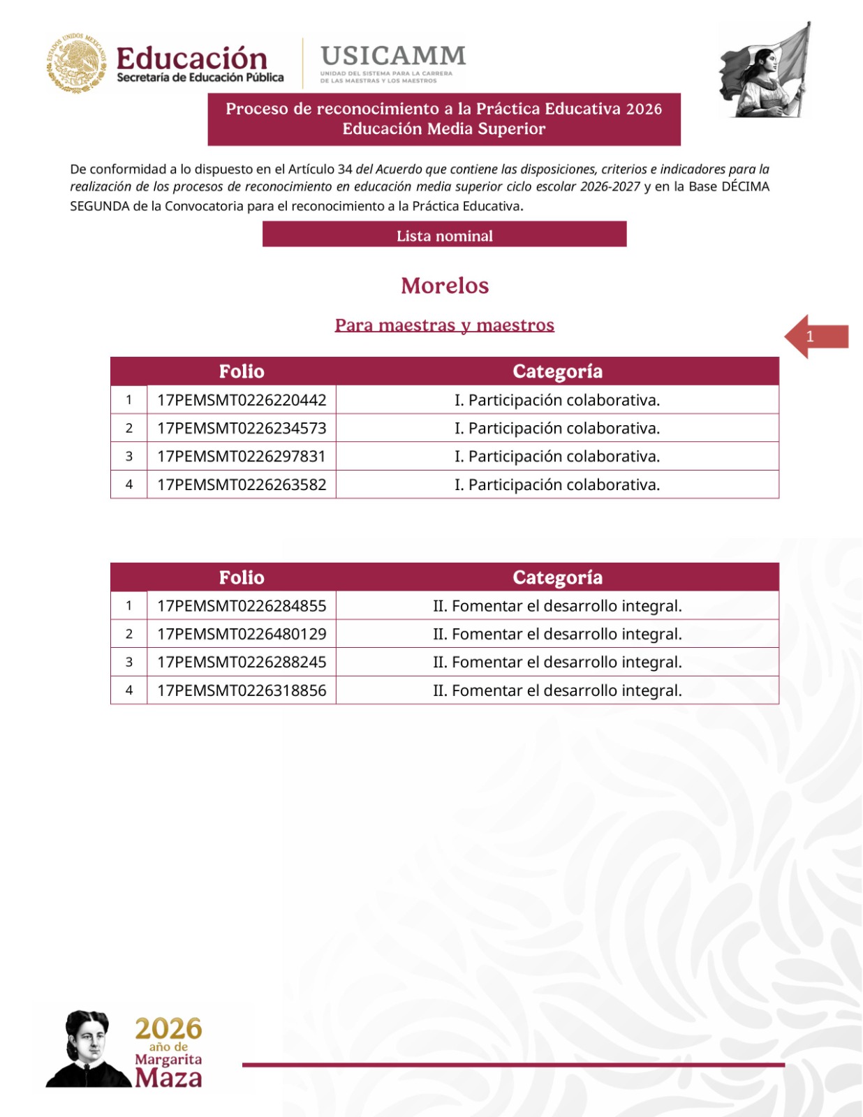 Se publican resultados de reconocimiento a la Práctica Educativa 2026