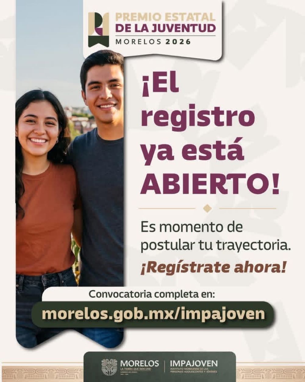 Abre Impajoven registro para el Premio Estatal de la Juventud 2026