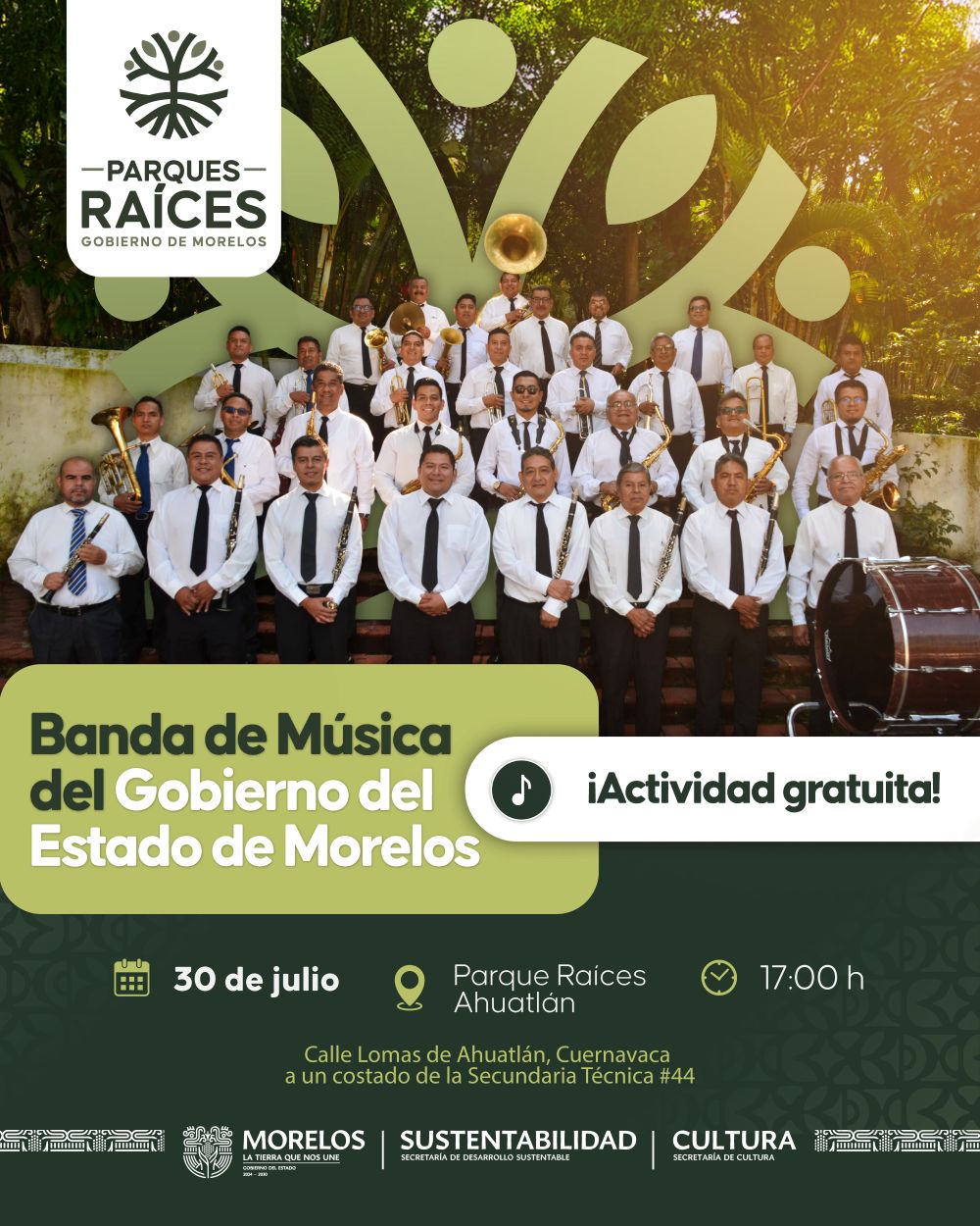 Lleva gobierno de Morelos Concierto gratuito a parques Raíces Ahuatlán para fortalecer la convivencia familiar