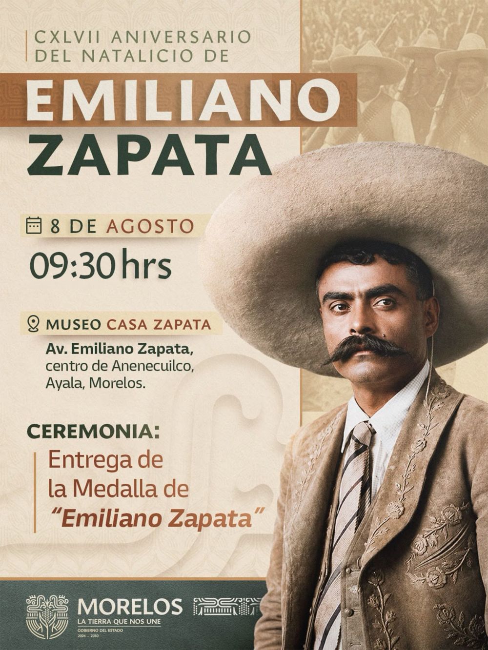 Medalla “Emiliano Zapata” reconocerá a quienes fortalecen el Legado Agrario De Morelos