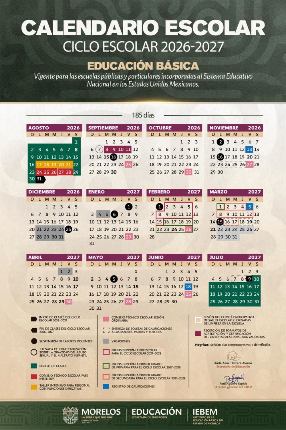 Publica Gobierno de Morelos Calendarios Escolares 2026-2027 para su aplicación en la entidad