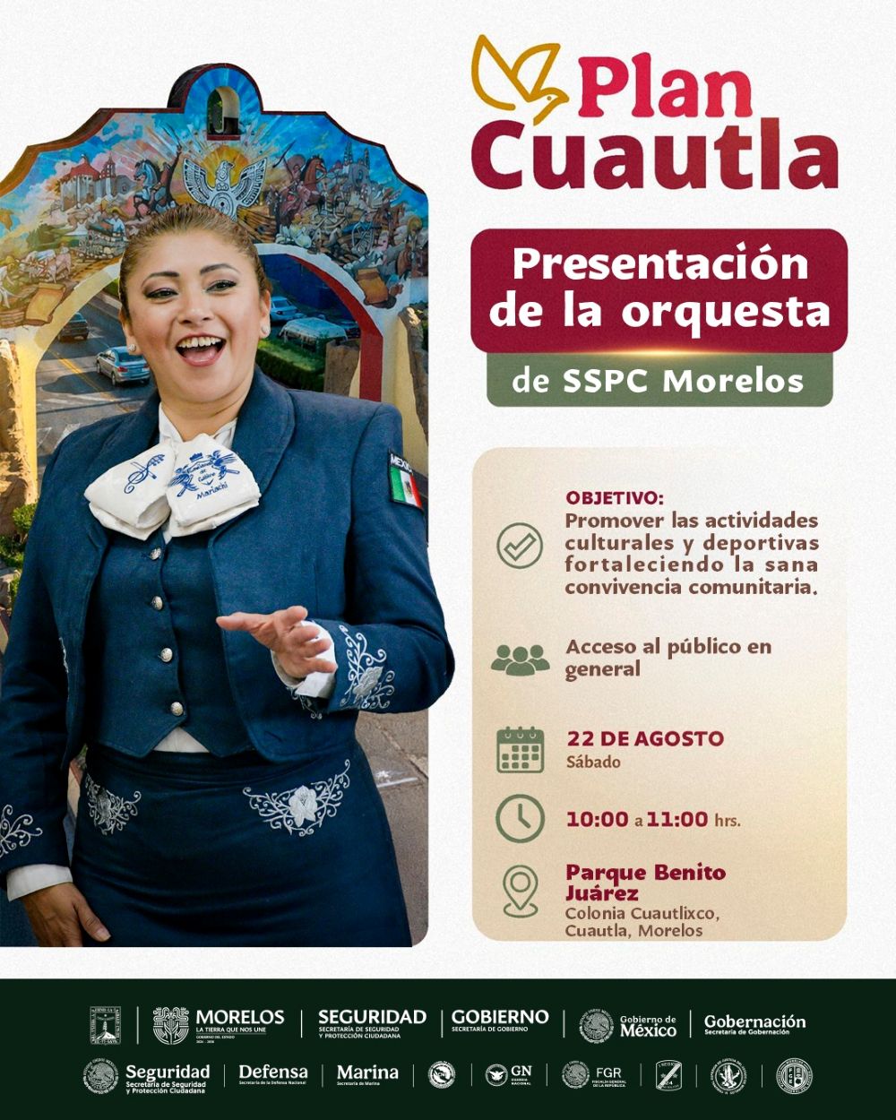 Llevará SSPC Morelos su orquesta a Cuautlixco para promover la convivencia comunitaria