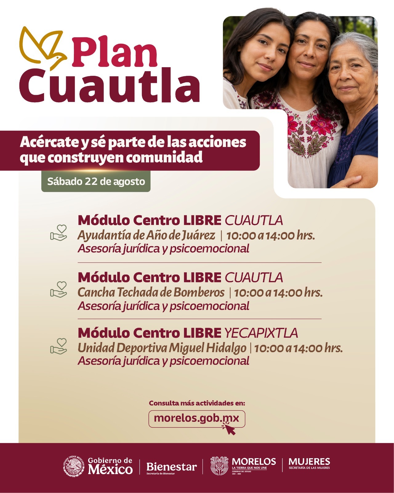  Ofrece Plan Cuautla atención jurídica y psicoemocional a mujeres de la región oriente
