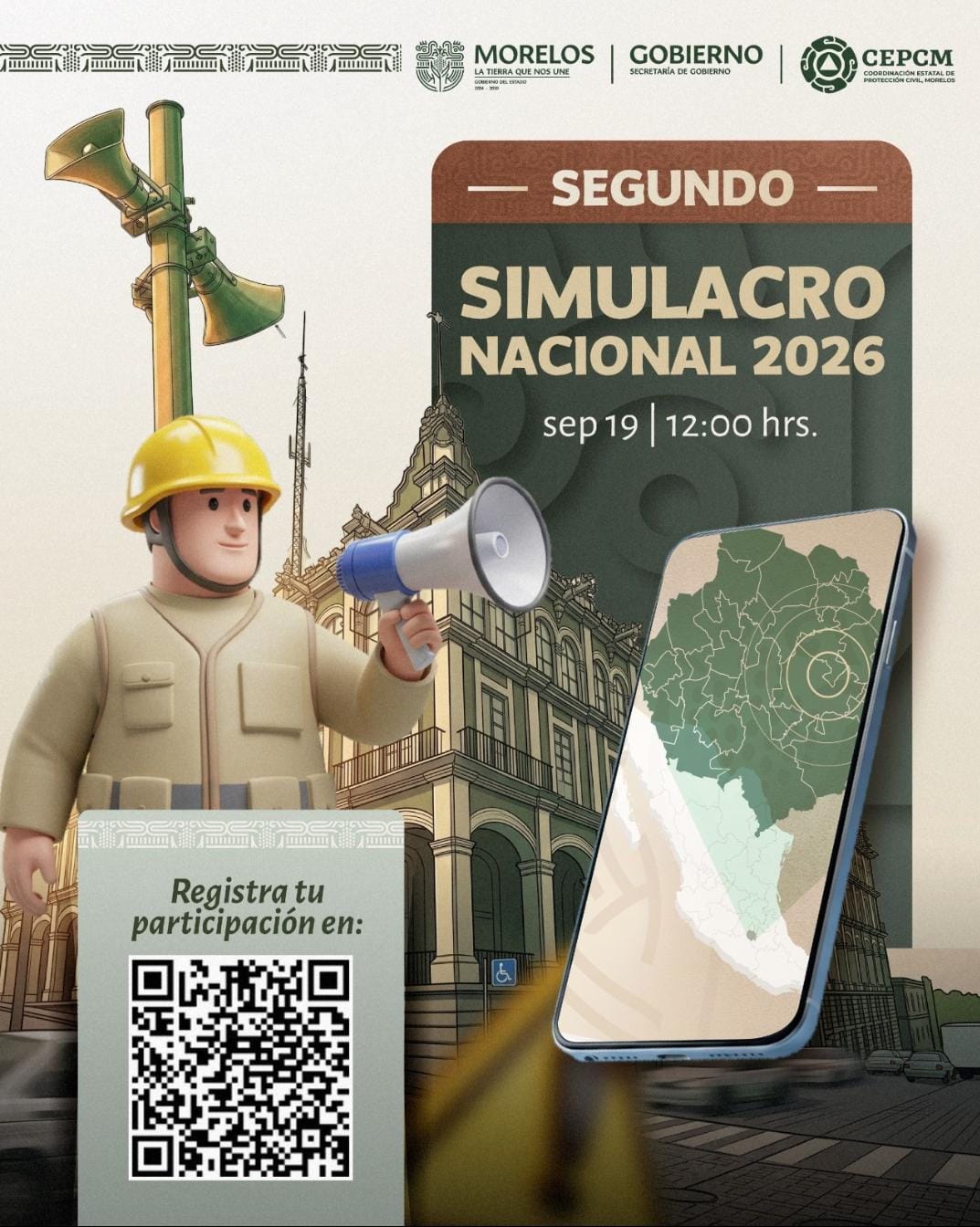 Convoca CEPCM a morelenses a prepararse y participar en Segundo Simulacro Nacional 2026