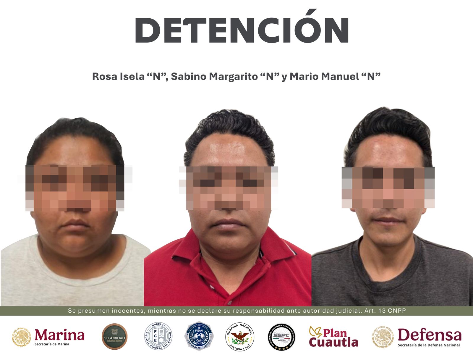 Tres detenidos por probables extorsiones a comerciantes de Cuautla