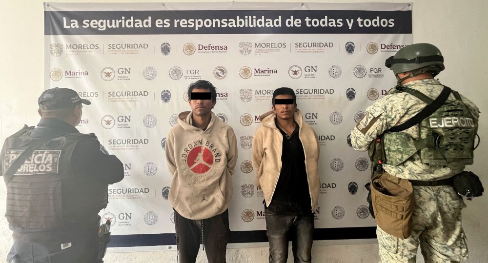 Derivado de la estrategia “Morelos por la Seguridad”, aseguran a dos hombres con armas de fuego y cartuchos útiles de uso exclusivo de las fuerzas armadas