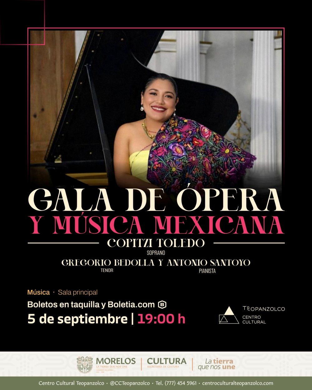 Celebra Centro Cultural Teopanzolco mes patrio con gala de ópera y música mexicana