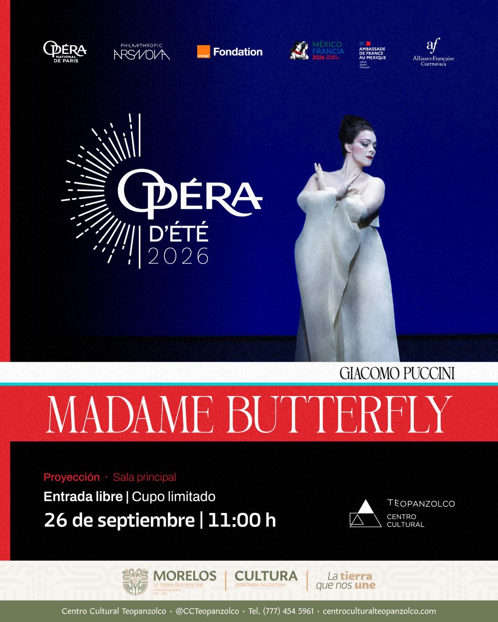 Proyectará Centro Cultural Teopanzolco Ópera y Ballet de París en ciclo Opéra D’été 2026