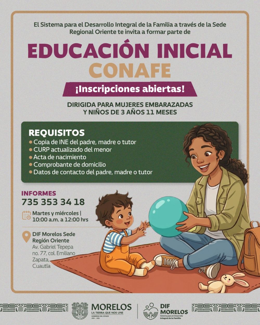 Abre Sedif en sede Cuautla inscripciones a educación inicial gratuita para fortalecer la crianza y el desarrollo infantil