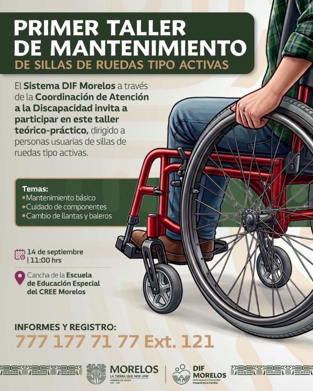 Invita SEDIF a taller gratuito de mantenimiento de sillas de ruedas activas