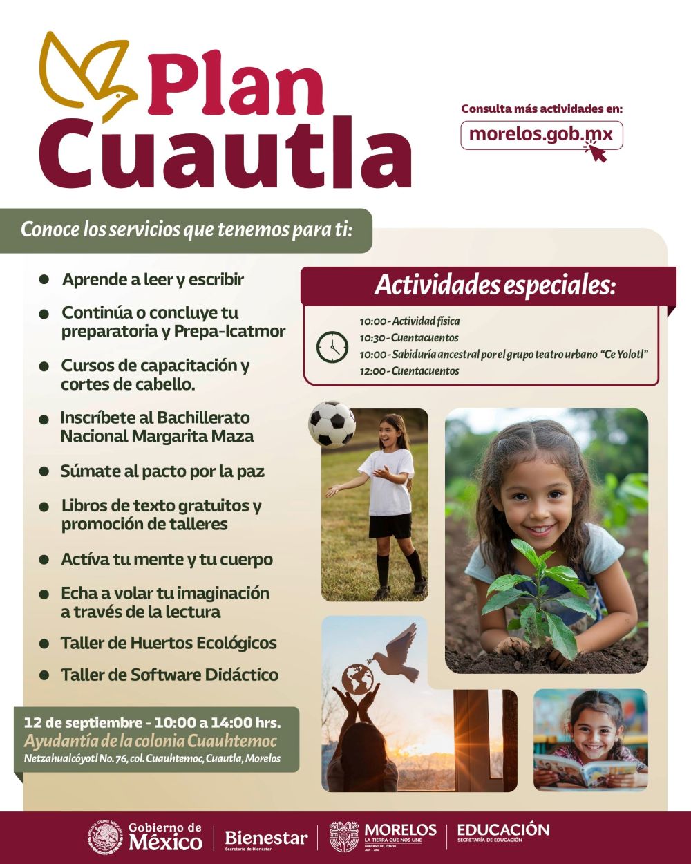 Extiende Plan Cuautla servicios educativos y actividades a familias de la colonia Cuauhtémoc