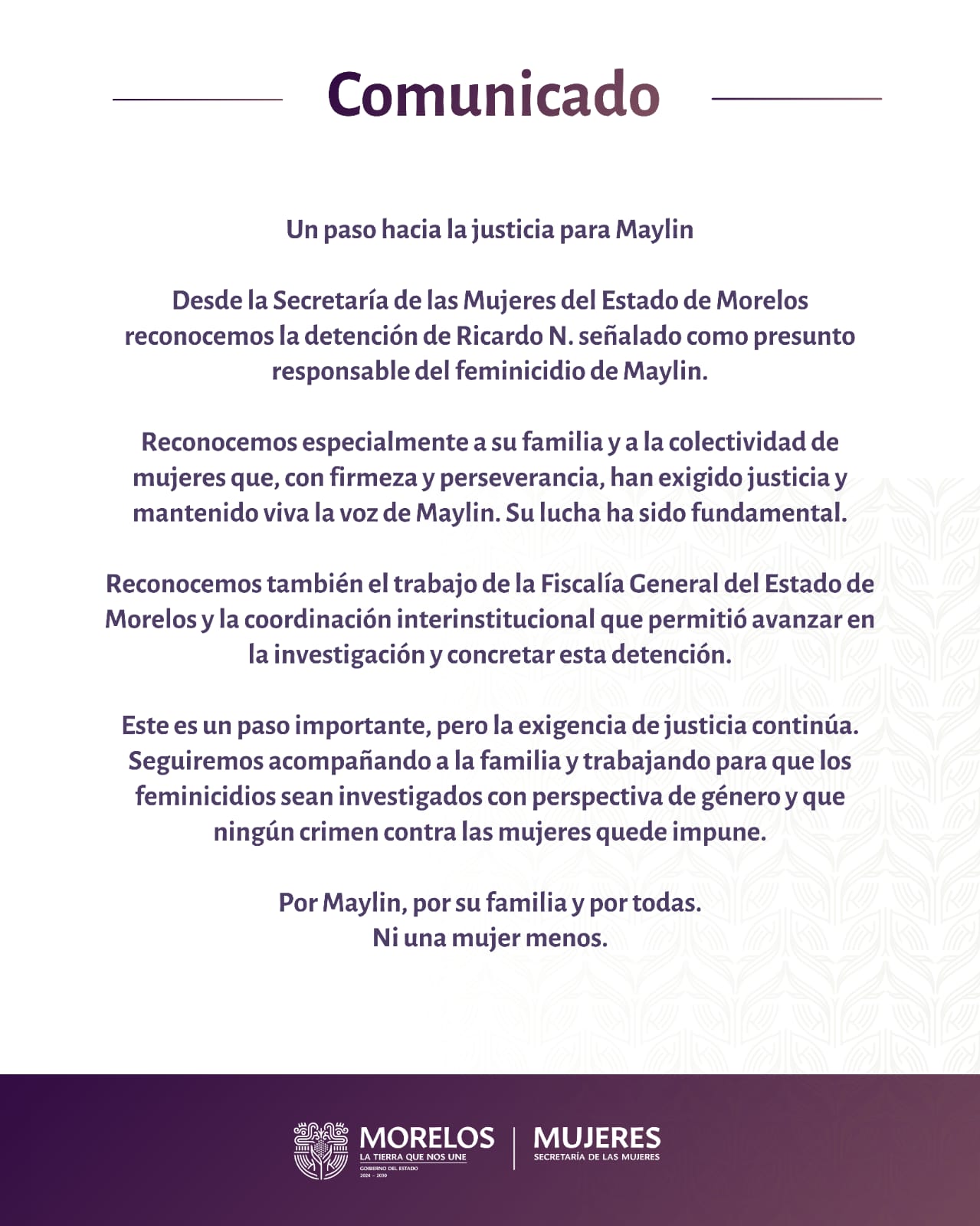  Comunicado de Prensa de la Secretaría de las Mujeres