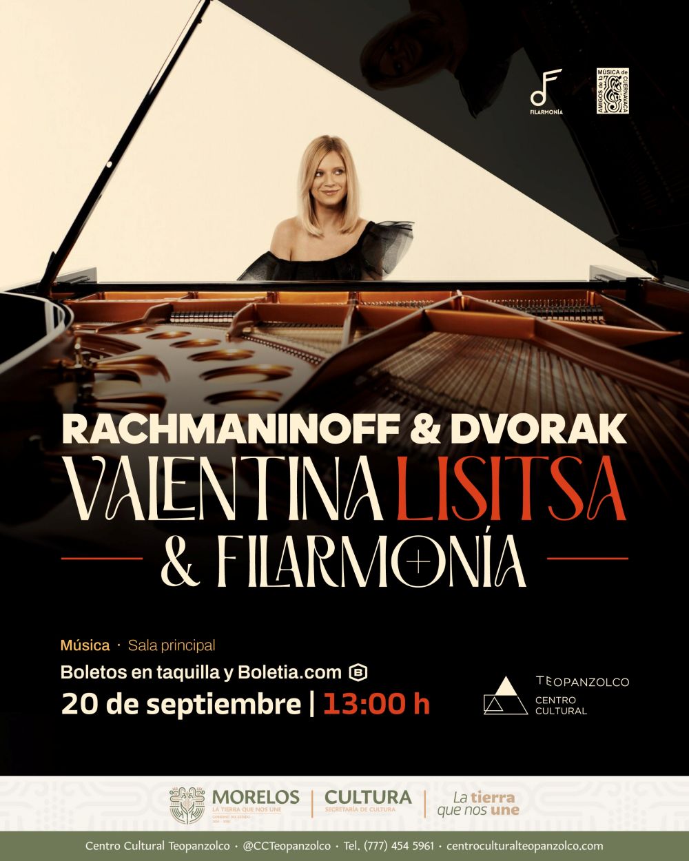  Valentina Lisitsa y Filarmonía Xalapa llegarán al Centro Cultural Teopanzolco con un programa dedicado a Rachmaninoff y Dvořák