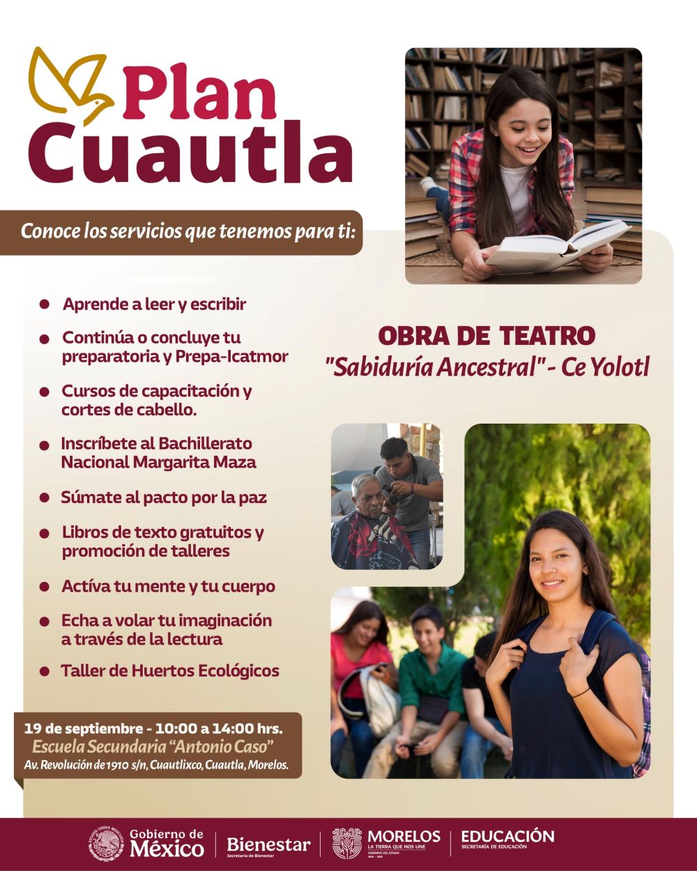 Ofrece Secretaría de Educación servicios educativos, capacitación y actividades culturales en Cuautlixco