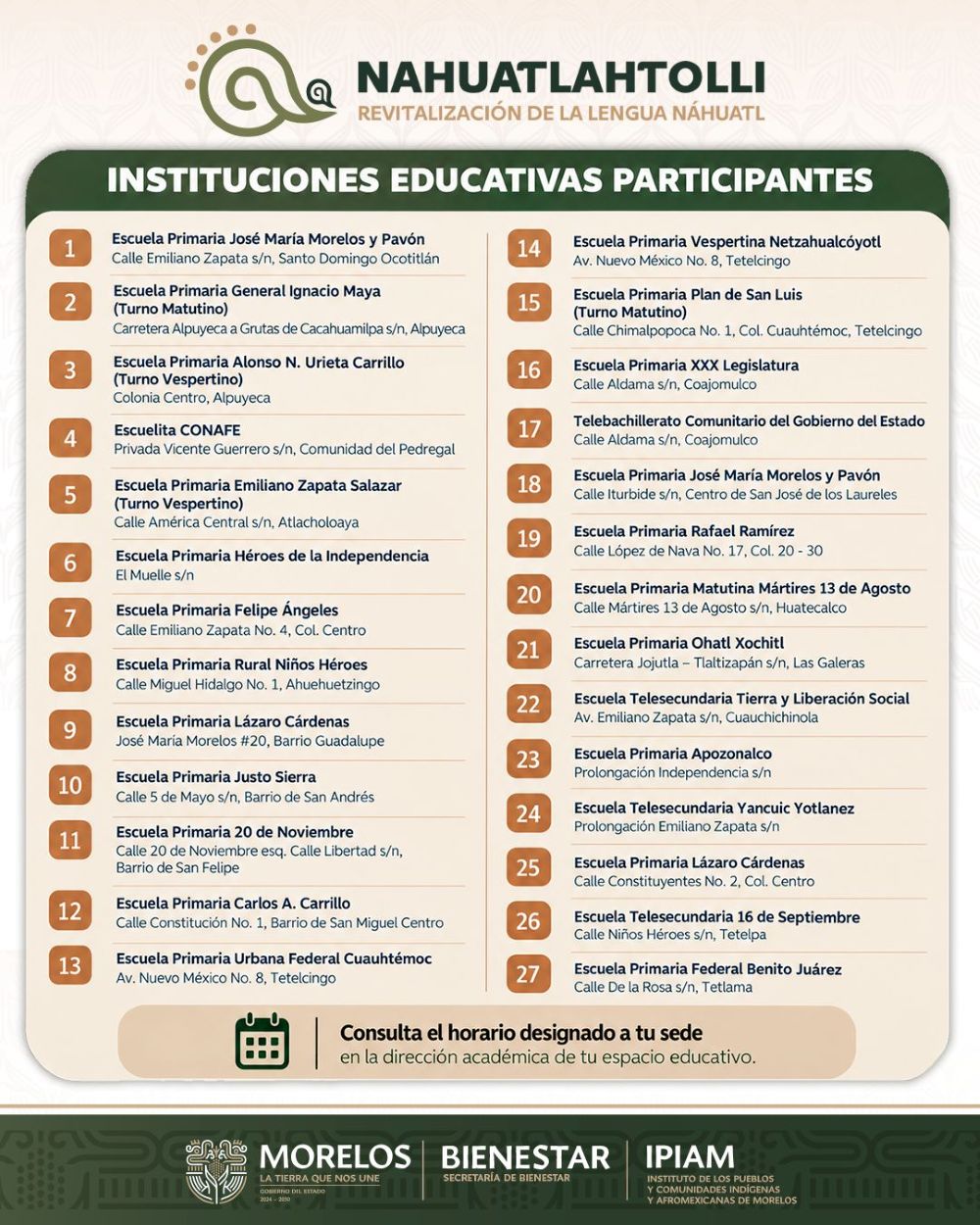 Amplía IPIAM enseñanza de la lengua náhuatl a 19 municipios con Nahuatlahtolli 2026