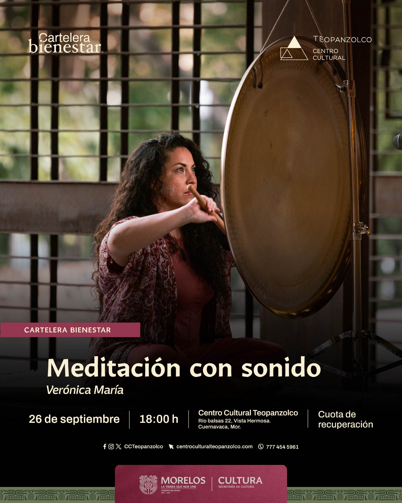 Centro Cultural Teopanzolco fortalece su cartelera bienestar con sesión de meditación con sonido
