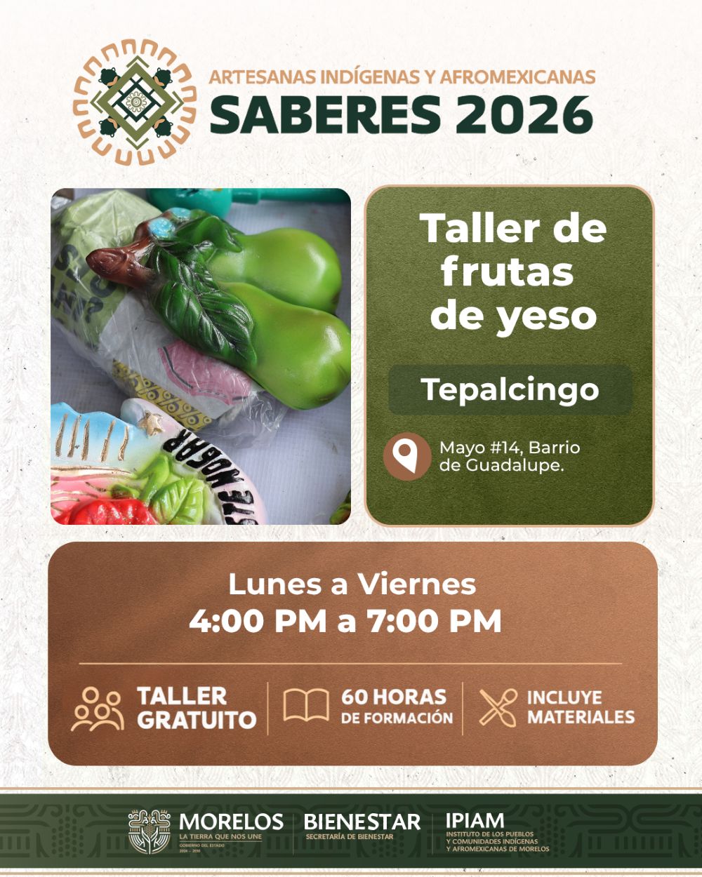 Abre IPIAM talleres gratuitos para transmitir saberes artesanales en comunidades de Morelos