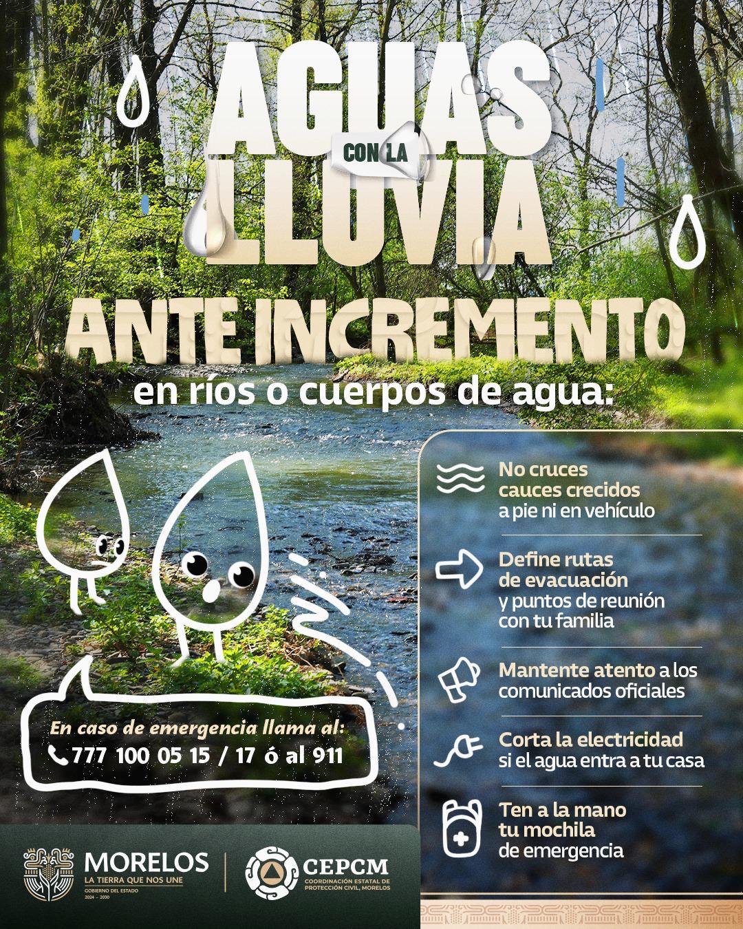 Refuerza Gobierno de Morelos medidas preventivas y vigilancia de ríos ante presencia de lluvias