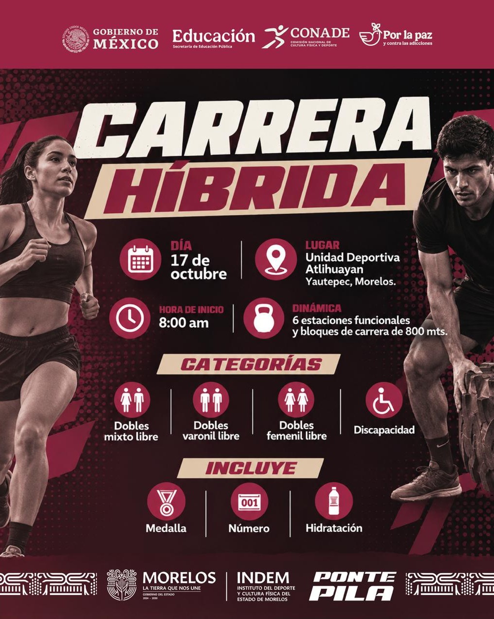 Invita Indem a participar en la carrera híbrida de resistencia y fuerza en Yautepec