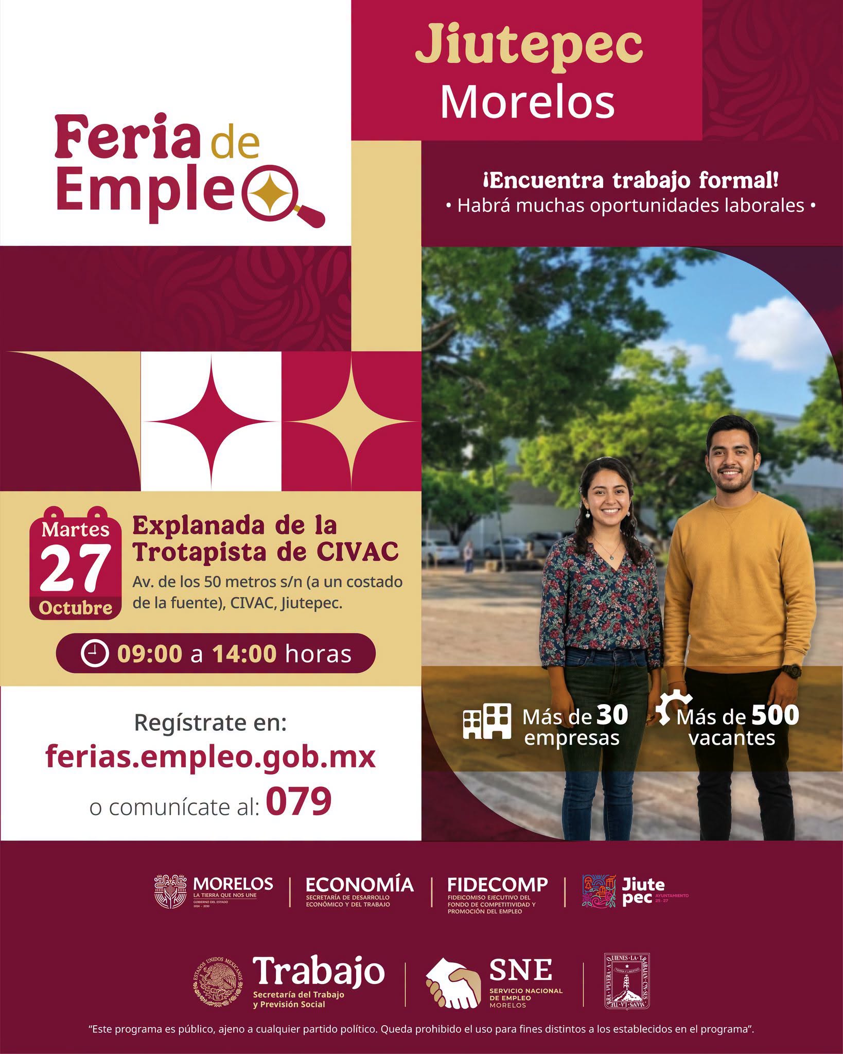 Brindará Gobierno e Morelos oportunidades de empleo a habitantes de Jiutepec con más de 500 vacantes