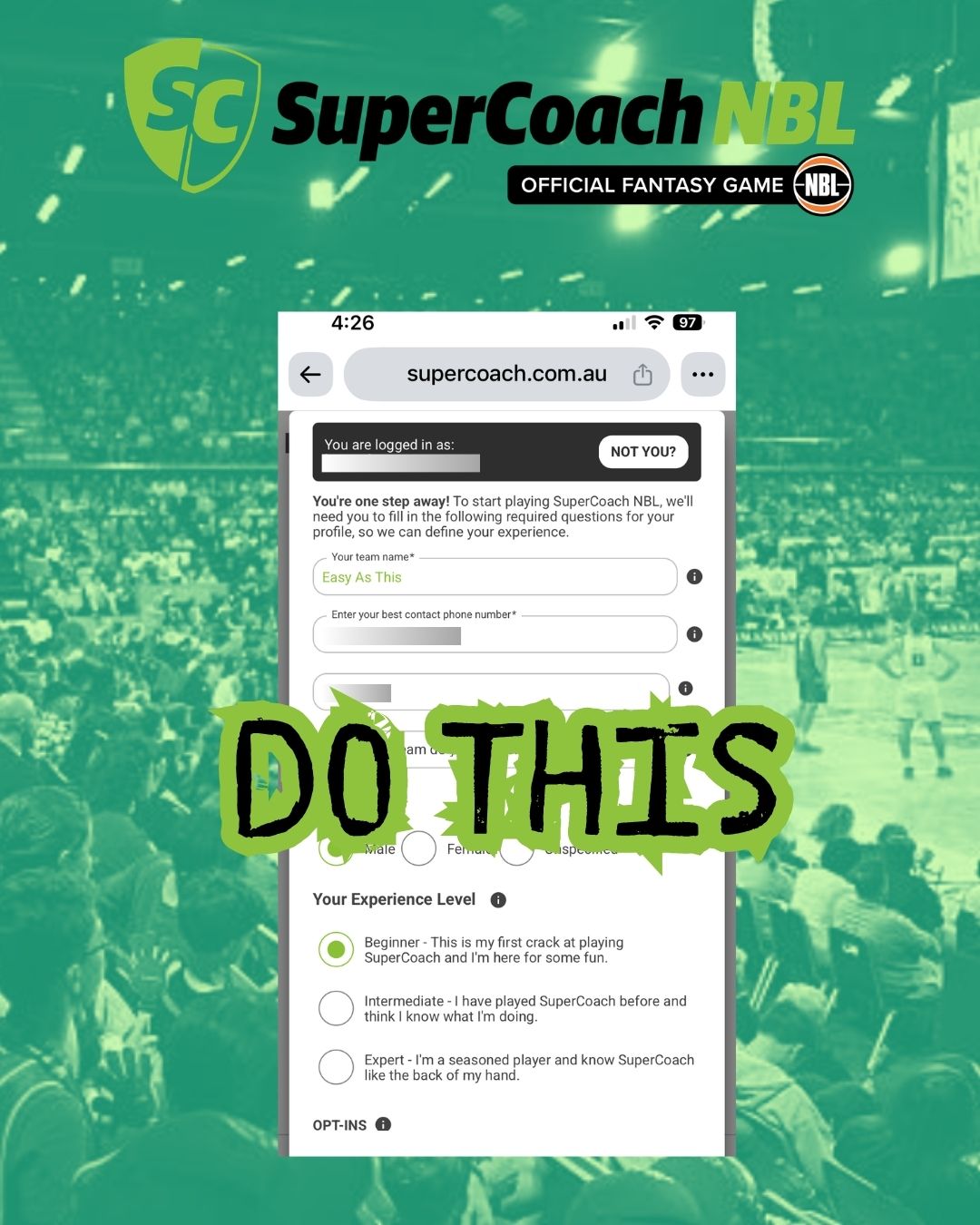 Clicking sign up will take you to SuperCoach to set up your team name, if you haven't played before, choose Beginner