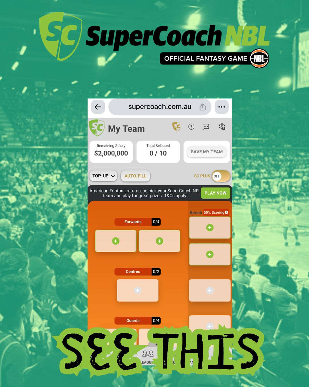 Then you will arrive at your team page with an orange background with no players selected