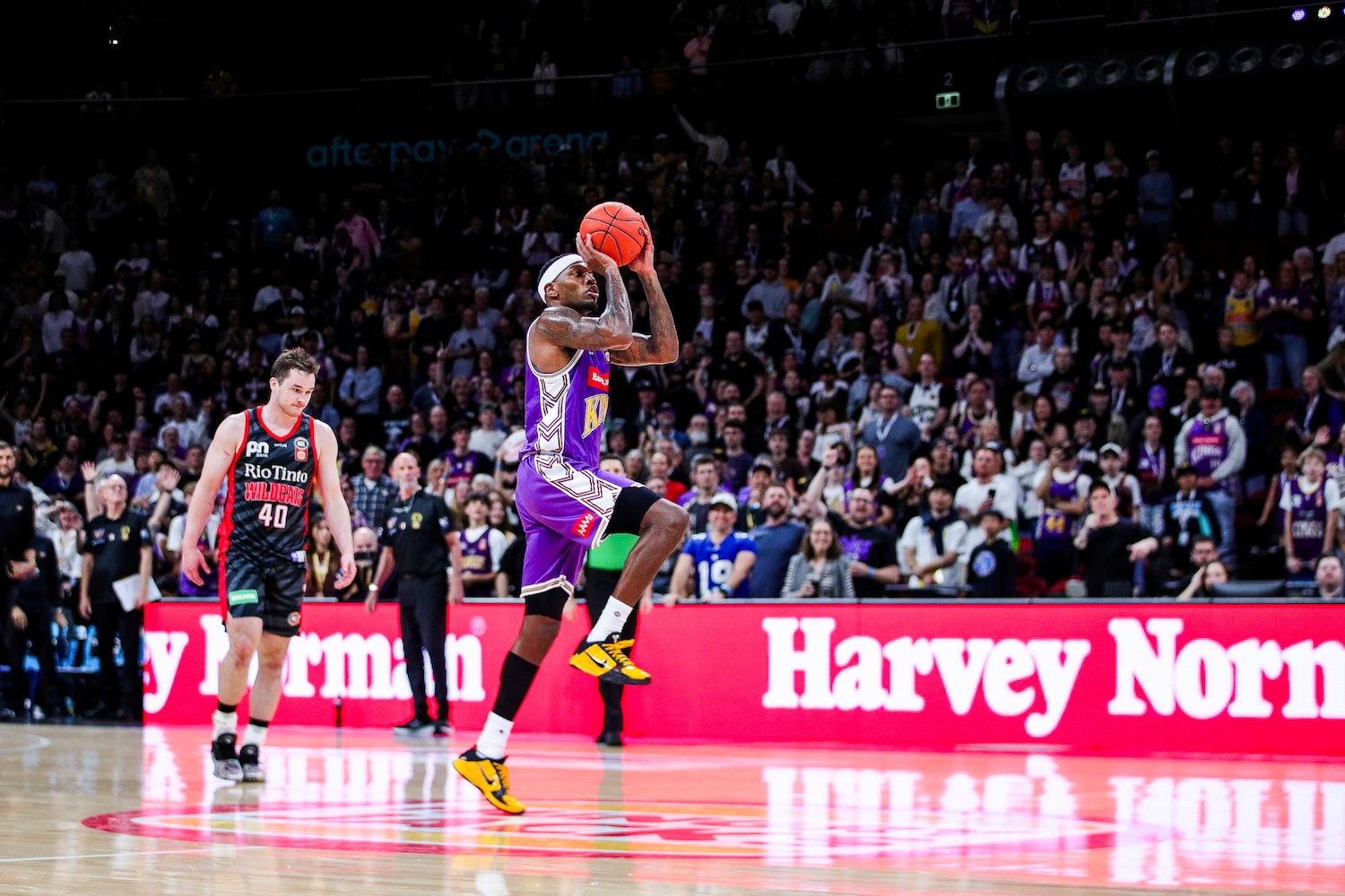 Kings forward Torrey Craig rises for his half-court shot at the buzzer against the Perth Wildcats at Afterpay Arena in Sydney on October 17, 2026