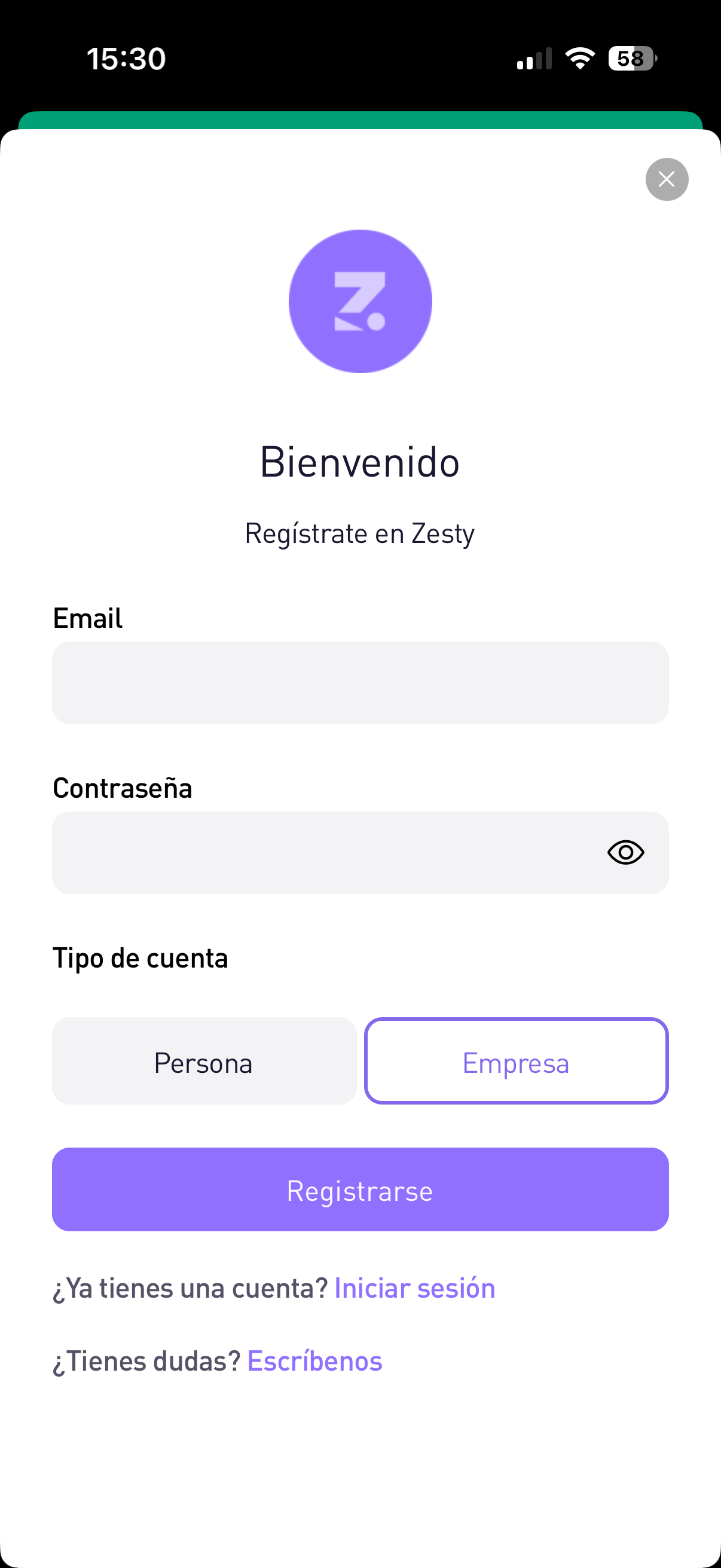 Formulario de registro — selecciona Empresa