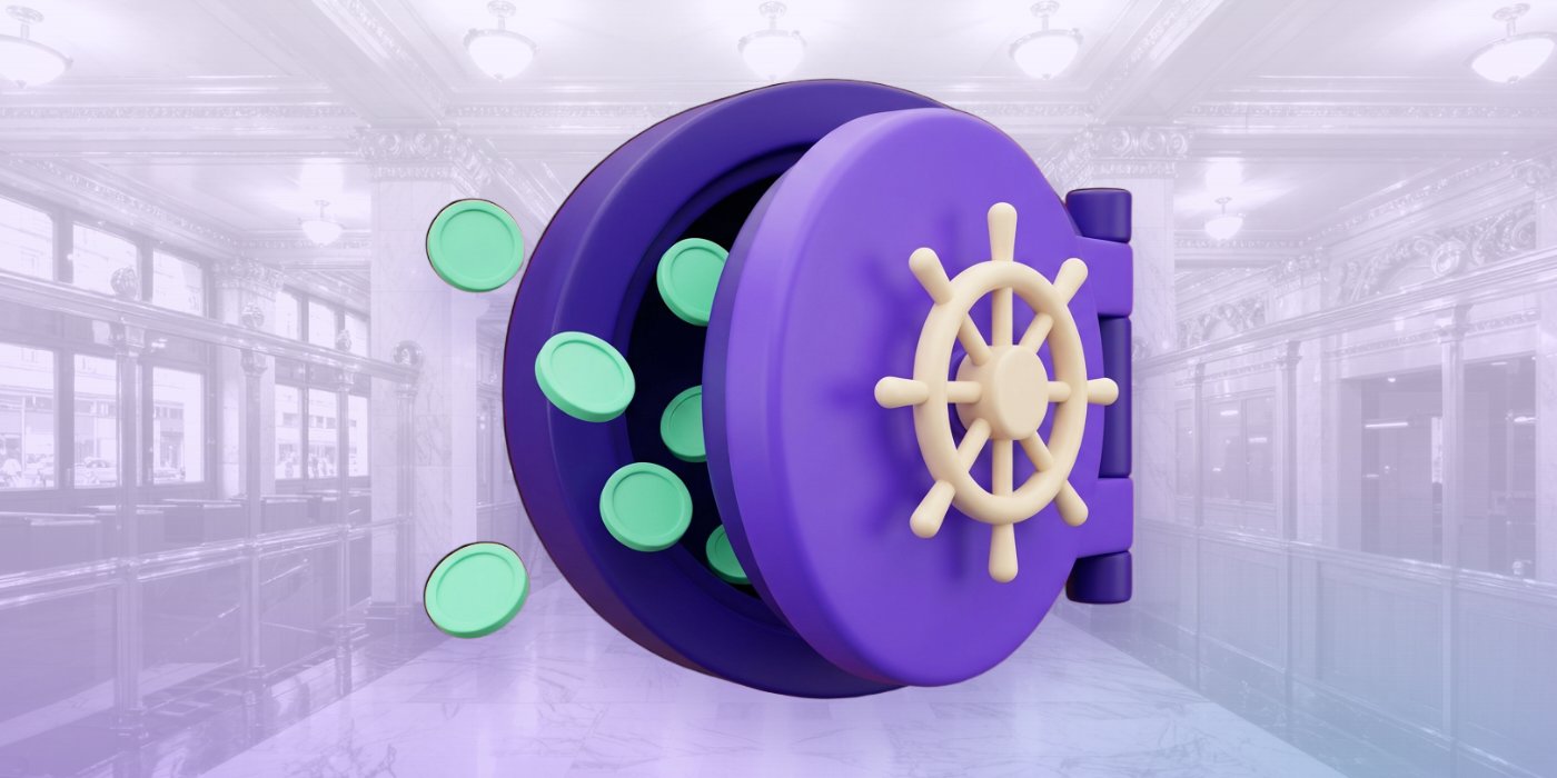 Bóveda de banco abierta con monedas