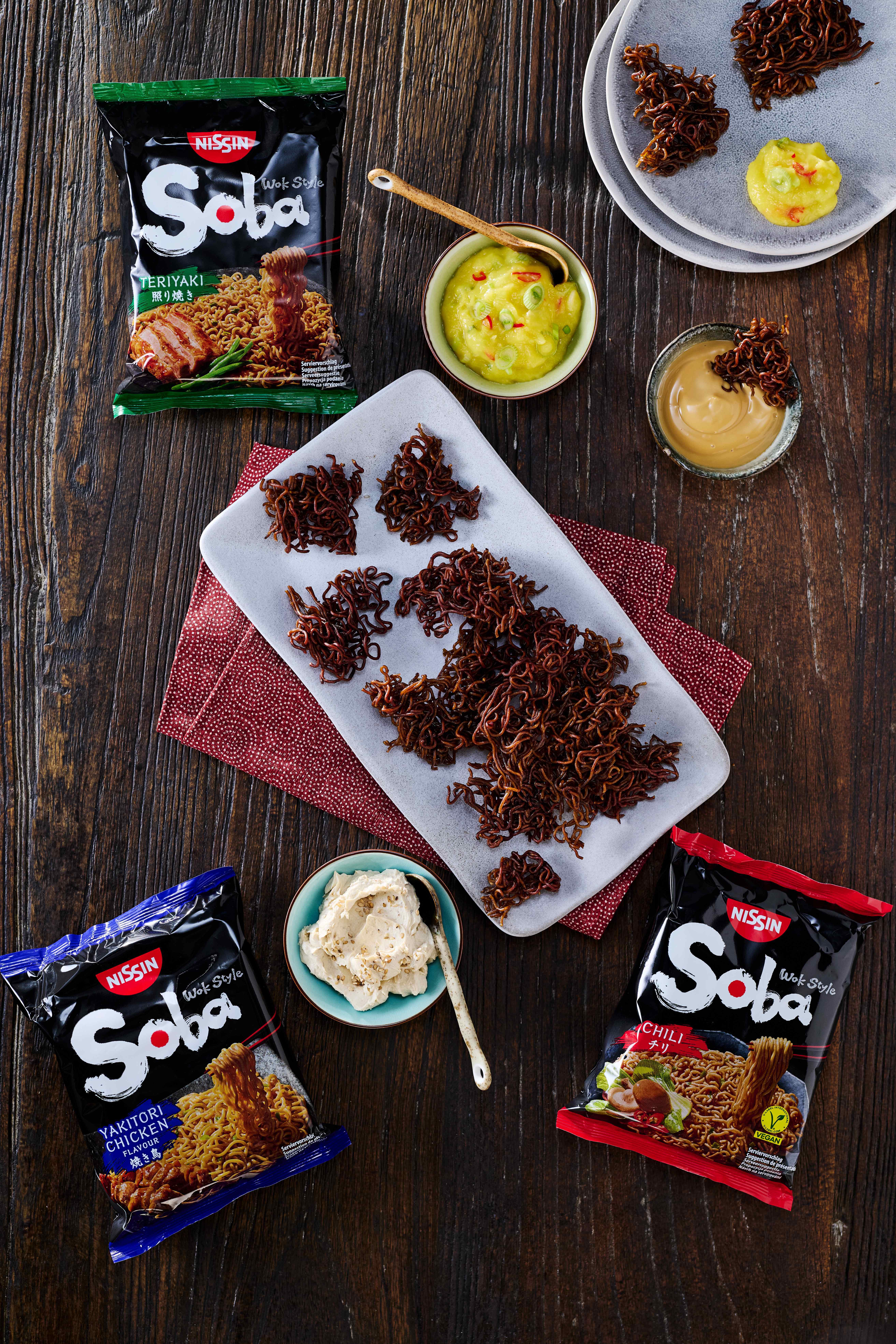 Soba Chips med mango-chili, japansk mayonnaise og sesamdip