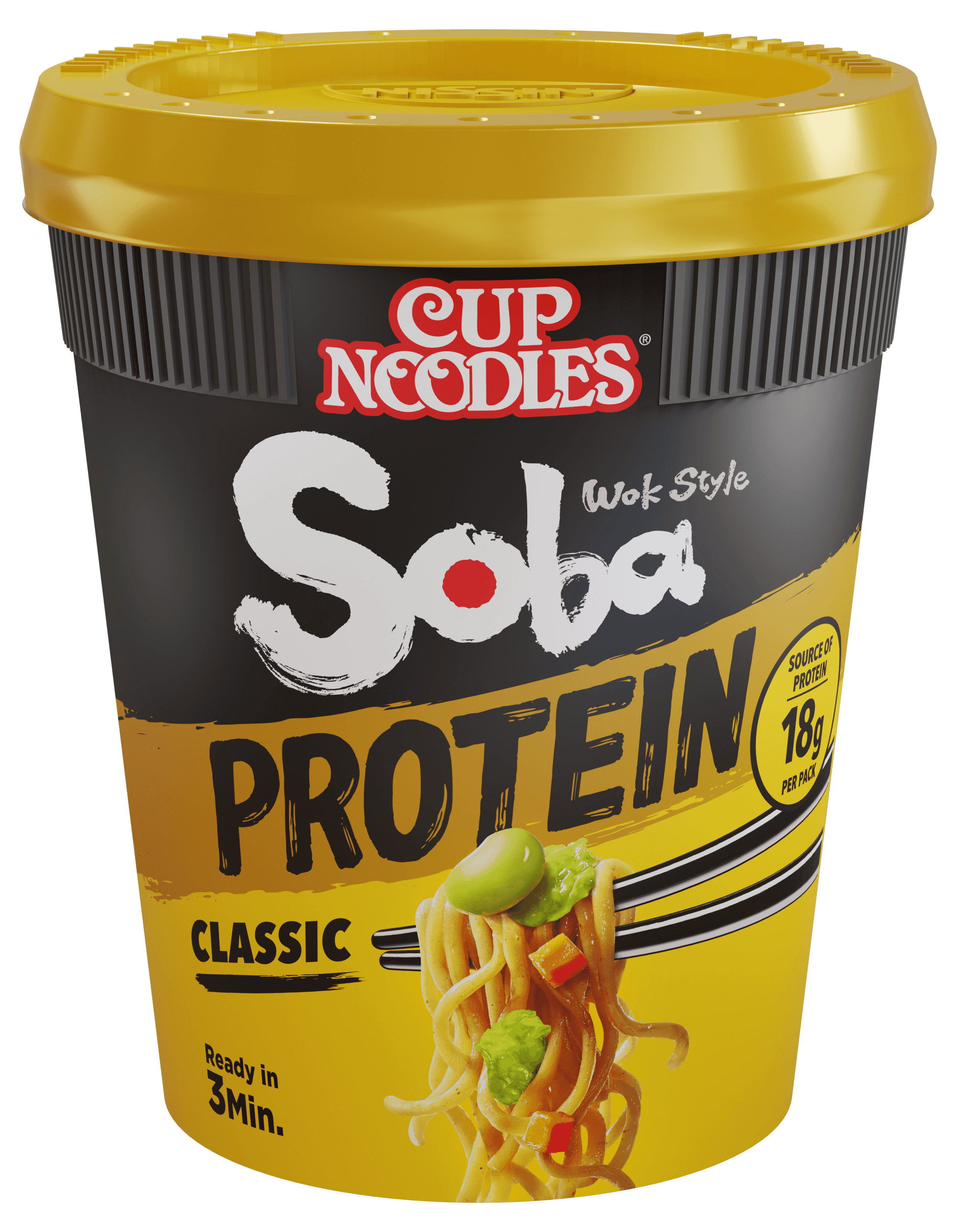 Cup Noodles Soba PROTEIN Wok Style gebratene Instantnudeln Japan Becher Classic extra Protein 18 g mehr Toppings lecker 