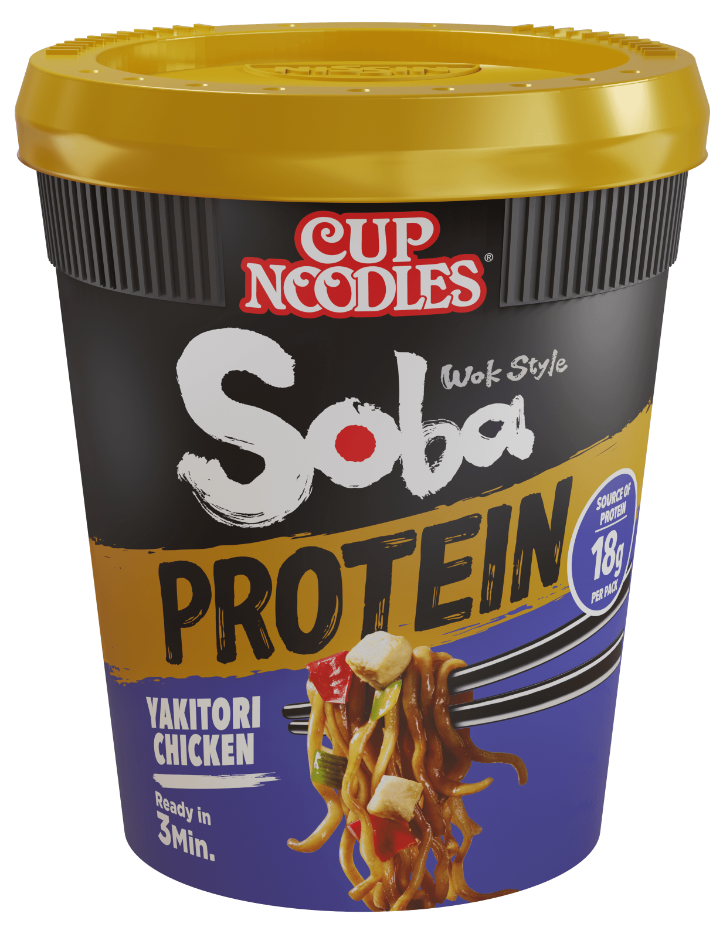 Cup Noodles Soba PROTEIN Wok Style fried japanese instant noodles Yakitori Chicken extra Protein 18 g more Toppings 