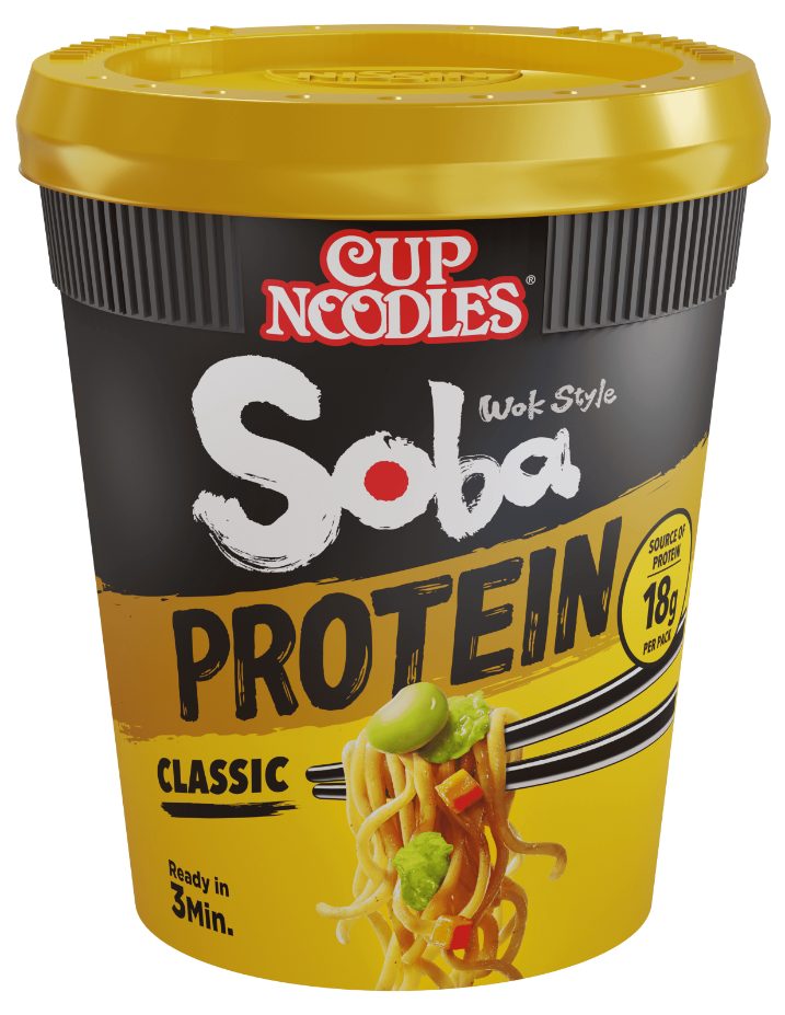 Cup Noodles Soba PROTEIN Wok Style fried japanese instant noodles Classic extra Protein 18 g more Toppings delicous 