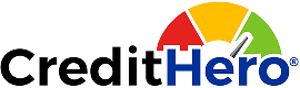 CreditHero logo featuring a colorful gauge with red, orange, and yellow segments and a blue needle.