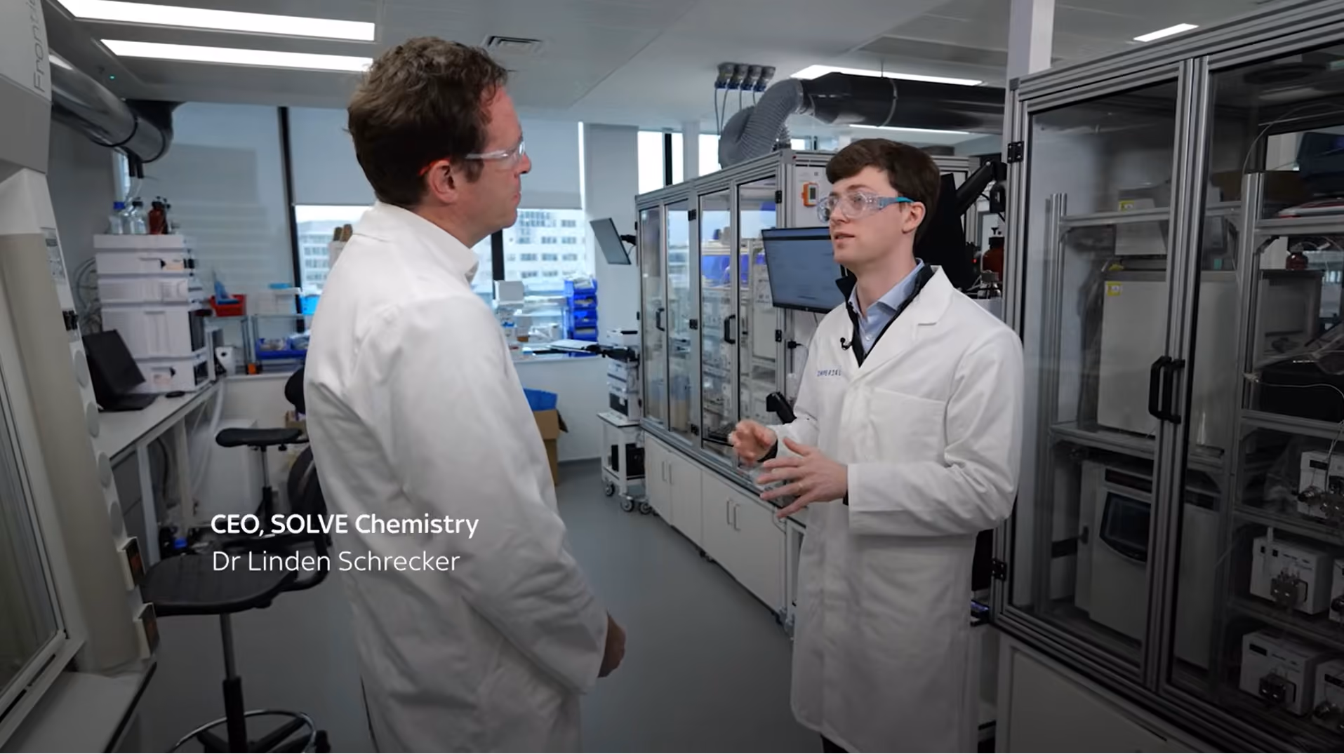 Dr Linden Schrecker, CEO of SOLVE Chemistry, interviewed by Sky News in the lab