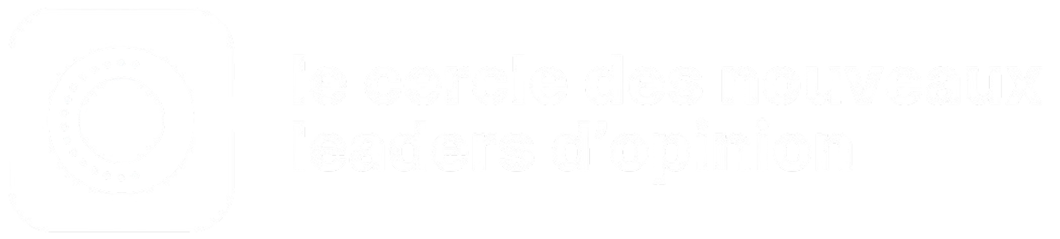 Logo with circular dotted design and text 'le cercle des nouveaux leaders d’opinion' in French.