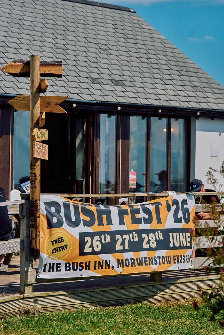 Poster for Bush Fest '26 at The Bush Inn with beer, music, food; dates 26-28 June; free entry and camping.