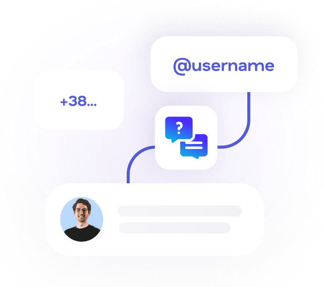Illustration of outbound customer communication via phone number or messenger username.