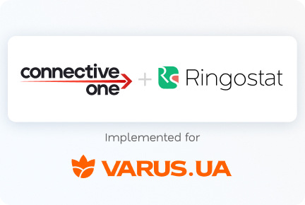 ConnectiveOne and Ringostat logos with the text “implemented for VARUS.UA”.